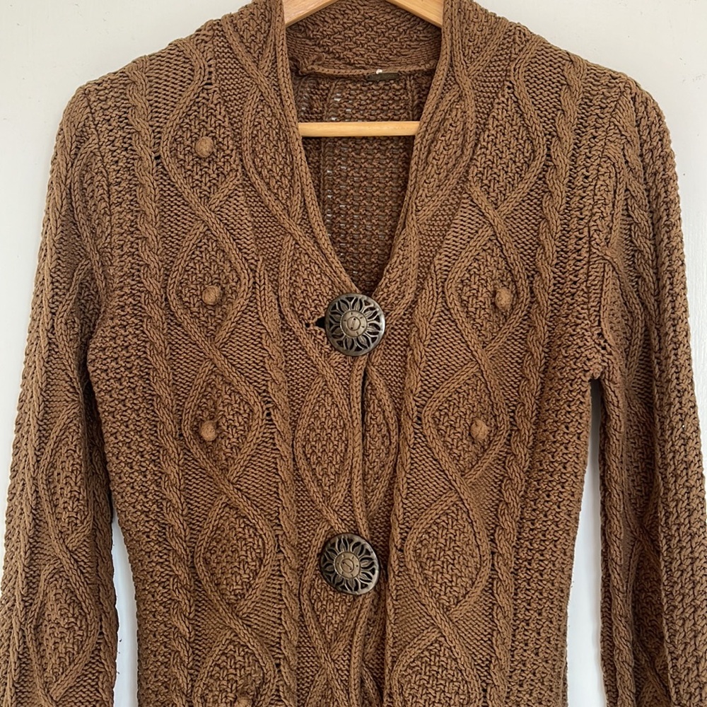 Free People Brown Knitted Sweater Jacket